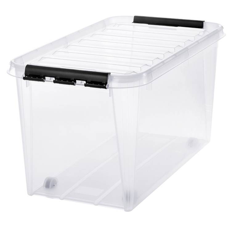 Storage Box with Wheels, SMARTSTORE 70L, CLASSIC, XXL, 72 x 40 x H 38 cm, Transparent / Black