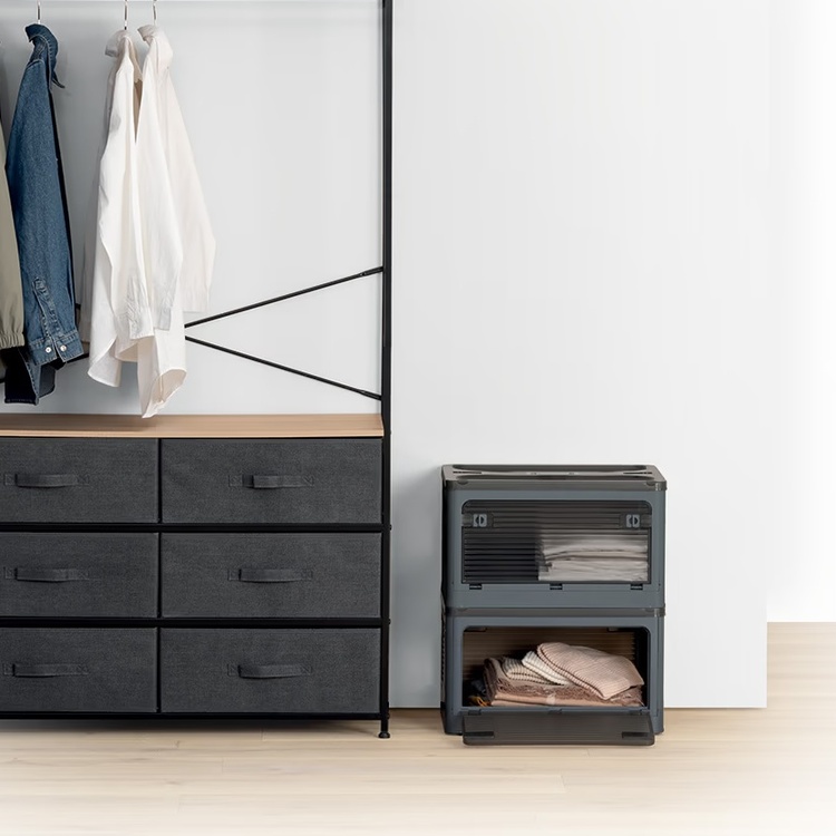 Box with Wheels, Stackable, MOBILE FOLDING BOX, 51,5 x 36 x H 30 cm, Dark Grey