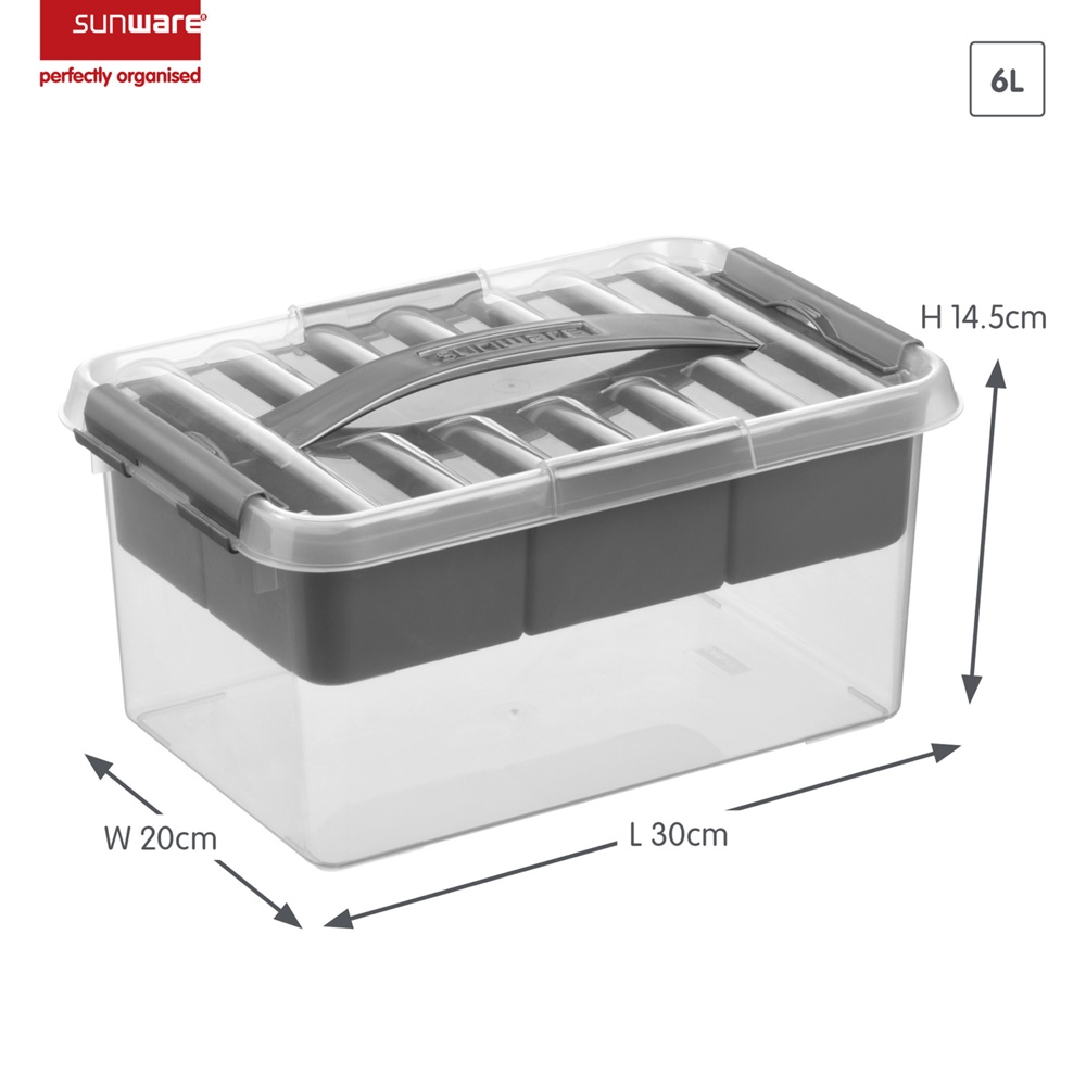 Box with insert and handle, 6L, Q-LINE MULTIBOX, 30,7 x 20 x H 14,3 cm, Clear / Silver Grey