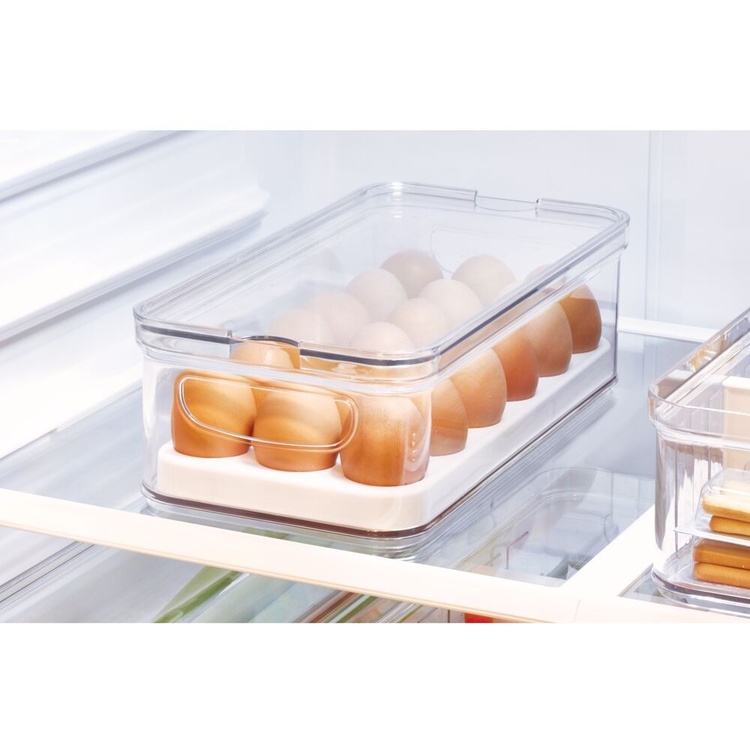 Bin with lid for 18 Eggs, CRISP, 6,5 x 32,5 x H 10 cm, Transparent / white