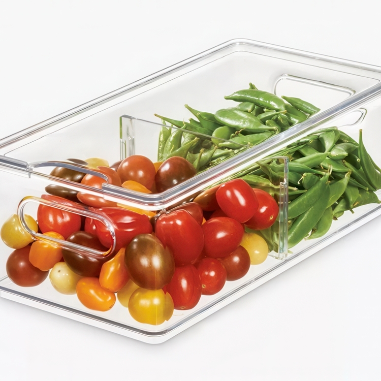 Storage Box with divider, THE HOME EDIT FRIDGE BIN, 15,2 x 30,5 x H 10,8 cm, Transparent