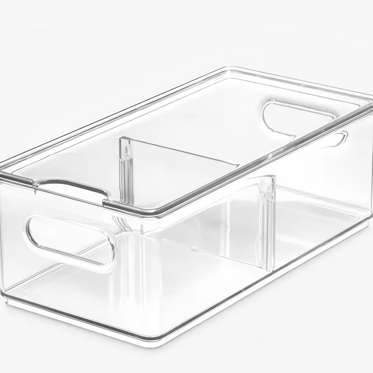 Storage Box with divider, THE HOME EDIT FRIDGE BIN, 15,2 x 30,5 x H 10,8 cm, Transparent