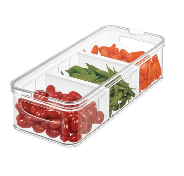 Container with lid and dividers, CRISP DIVIDED BIN, 16,5 x 38,1 x H 9,5, Clear