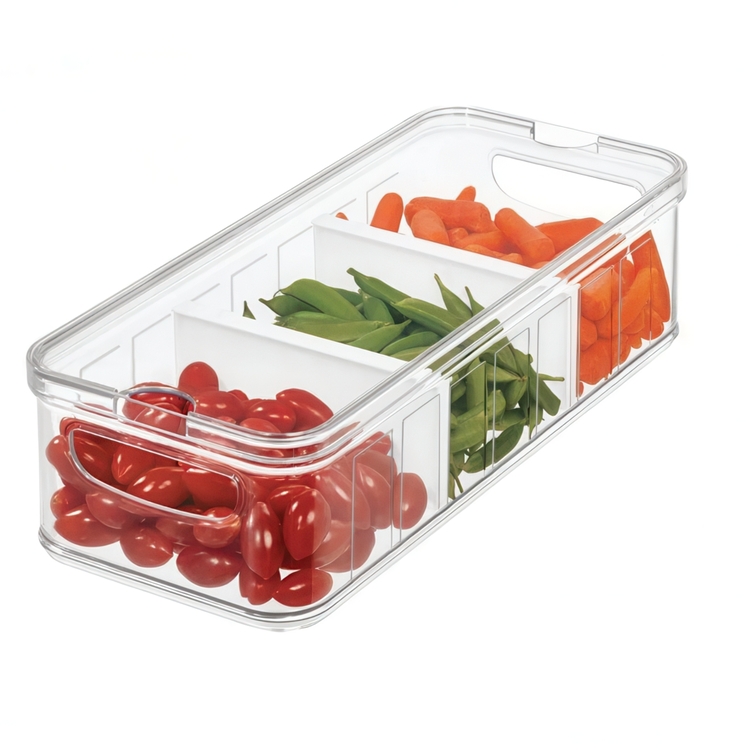 Container with lid and dividers, CRISP DIVIDED BIN, 16,5 x 38,1 x H 9,5, Clear
