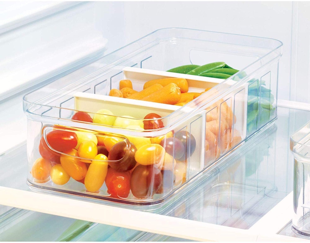 Container with lid and dividers, CRISP DIVIDED BIN, 16,5 x 38,1 x H 9,5, Clear