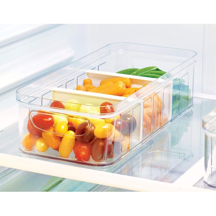 Container with lid and dividers, CRISP DIVIDED BIN, 16,5 x 38,1 x H 9,5, Clear