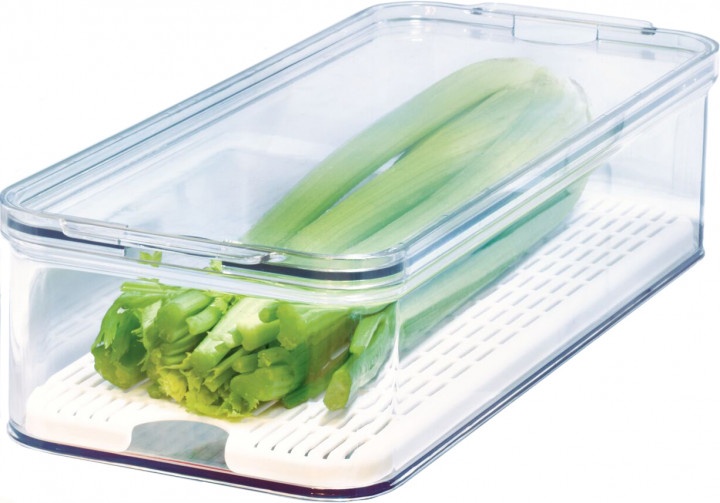 Container with lid and tray, CRISP PRODUCE BIN, 16,5 x 40 x H 9,5 cm, Clear
