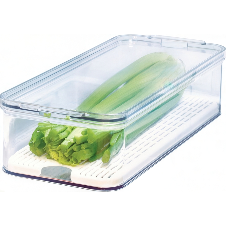 Container with lid and tray, CRISP PRODUCE BIN, 16,5 x 40 x H 9,5 cm, Clear
