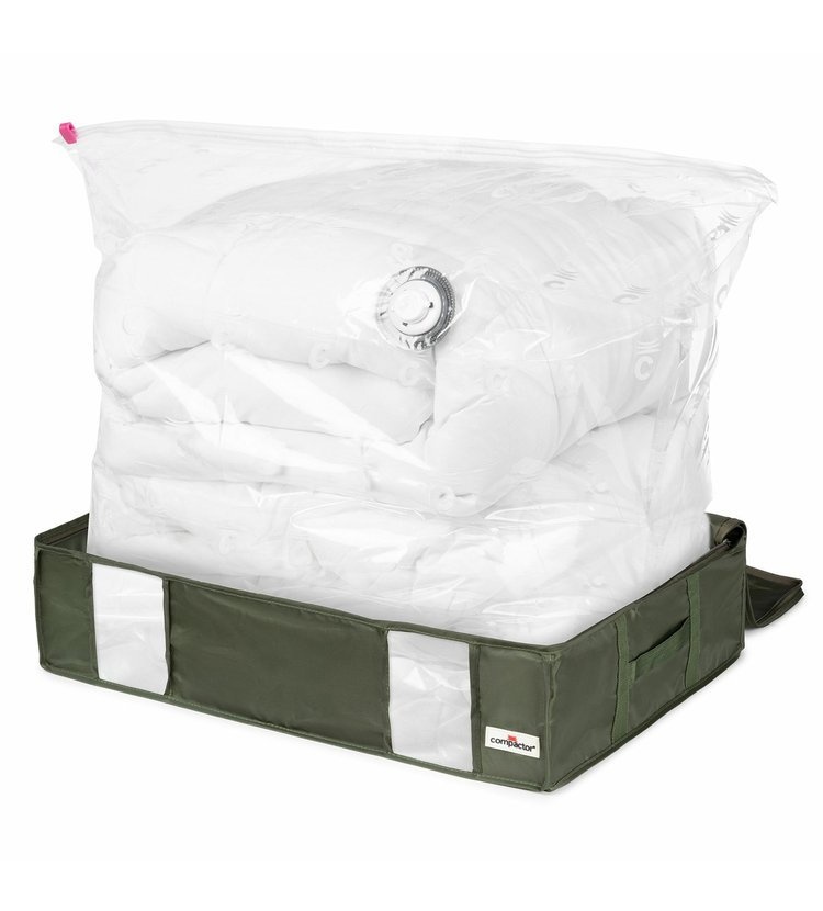 Box with vacuum bag, 145 L, ECOLOGICAL GREEN BOX, LARGE, 65 x 45 x H 15,5 cm, Green