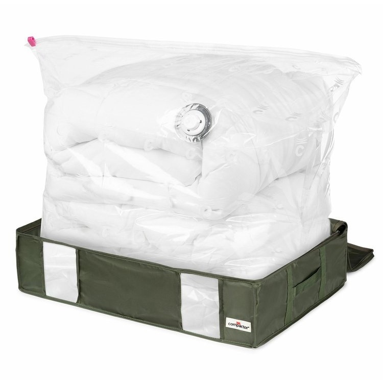 Box with vacuum bag, 145 L, ECOLOGICAL GREEN BOX, LARGE, 65 x 45 x H 15,5 cm, Green
