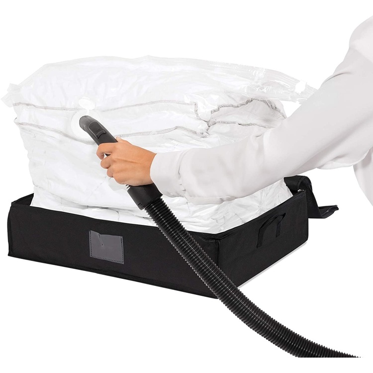 Box with vacuum bag, 145L, KAZITA UNDER BED, 65 x 50 x H 15,5 cm, Black