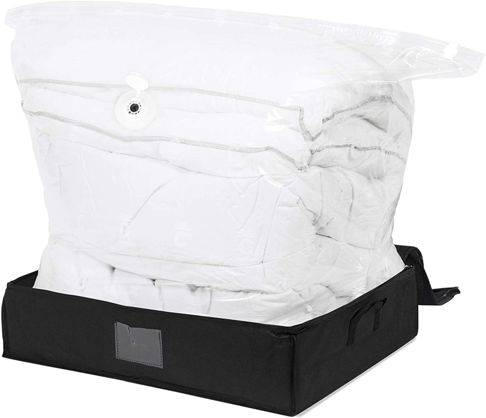 Box with vacuum bag, 145L, KAZITA UNDER BED, 65 x 50 x H 15,5 cm, Black