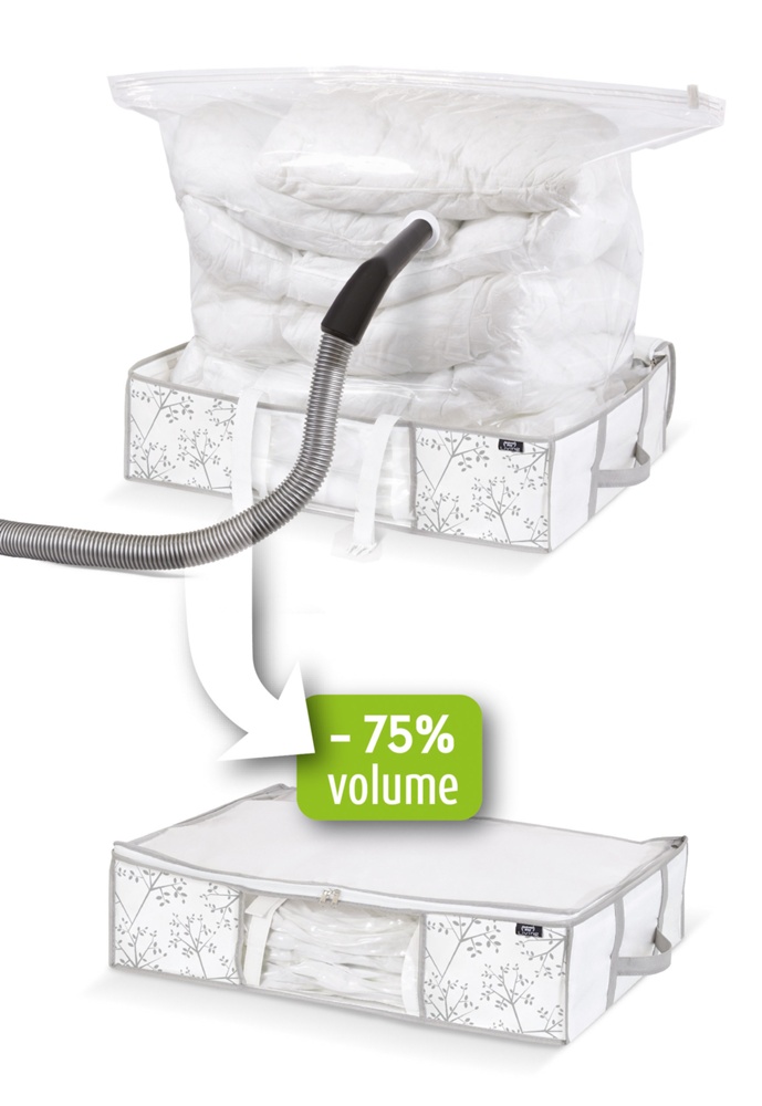 Box with vacuum bag, COMBO WHITE LEAF, 66 x 50 x H 15,5 cm, White