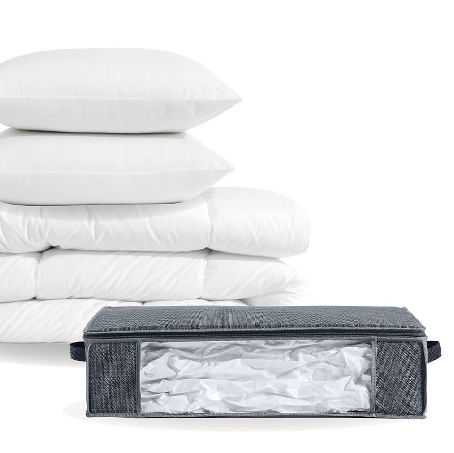 Box with vacuum bag, SMALL AIR STORE UNDER BED, 60 x 45 x H 15 cm, Grey