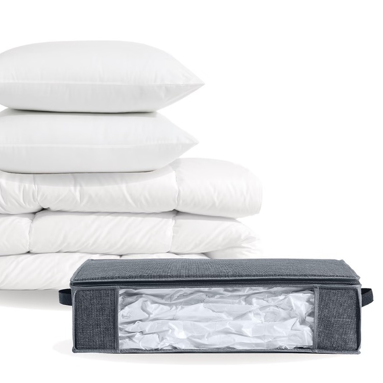 Box with vacuum bag, SMALL AIR STORE UNDER BED, 60 x 45 x H 15 cm, Grey