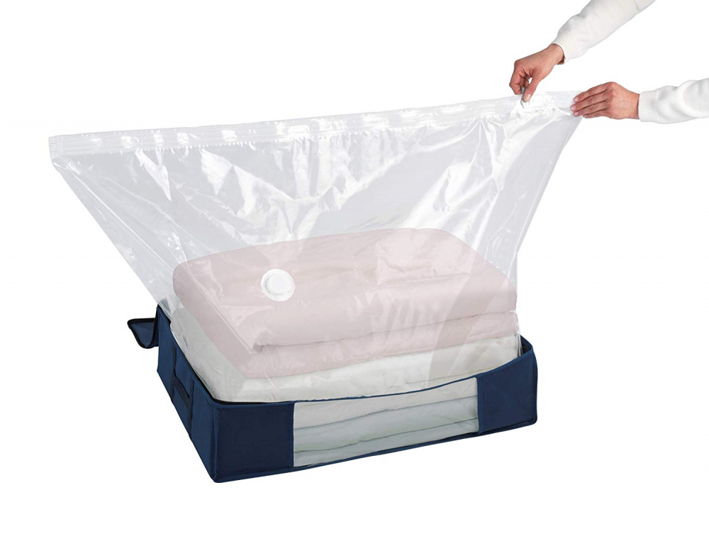 Box with vacuum bag, SOFT BOX AIR, MEDIUM, 65 x 50 x H15 cm, blue 