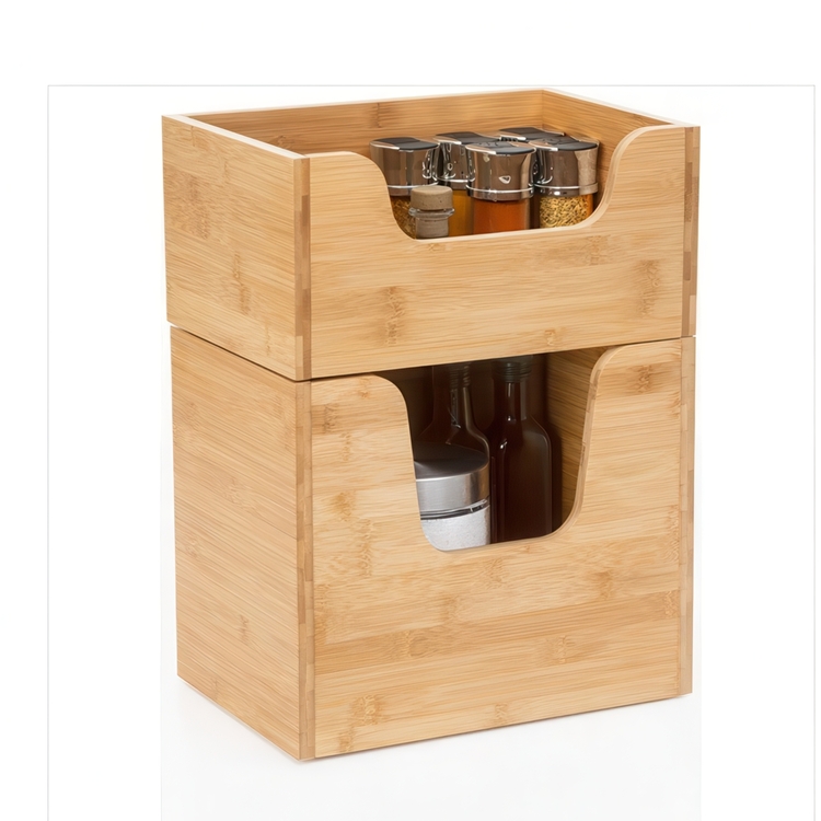 Storage bin open front, STACK SMALL BAMBOO BASKET, 31,5 x 21,5 x H 15 cm, Nature