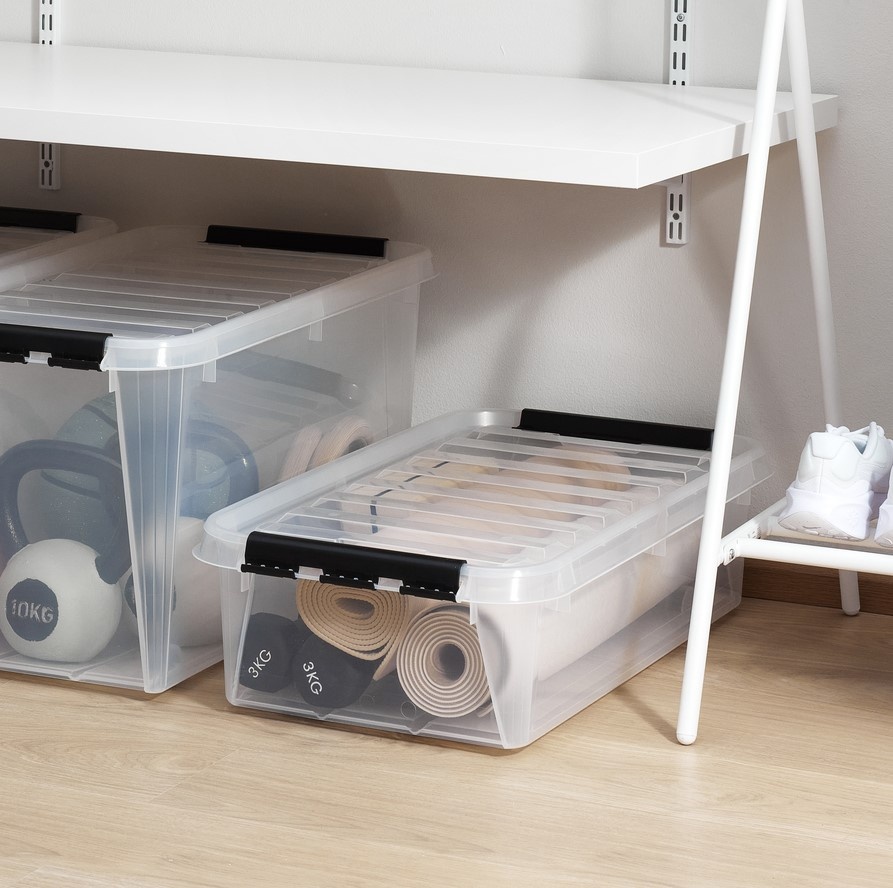 Box Under Bed with Wheels, SMARTSTORE 30L, CLASSIC, 72 x 40 x H19 cm, Transparent / Black
