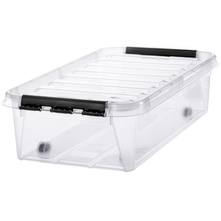 Box Under Bed with Wheels, SMARTSTORE 30L, CLASSIC, 72 x 40 x H19 cm, Transparent / Black