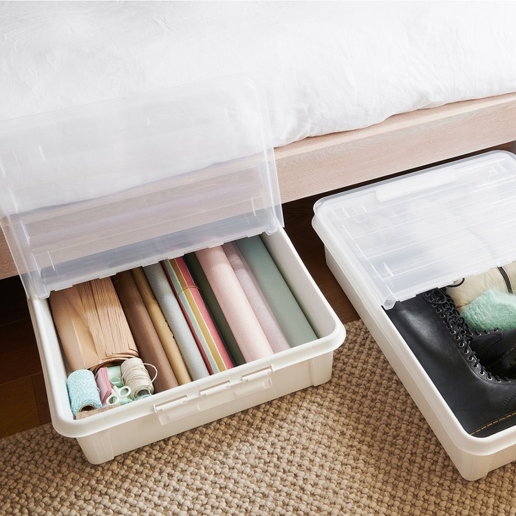 Box Under Bed with Wheels, SMARTSTORE BEDROLLER, 79 x 59 x H 18.5 cm, Vit / Transparent