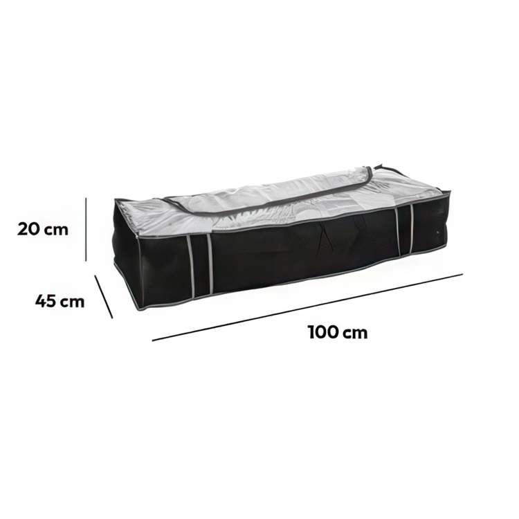 Under bed storage, Soft, DRESSY LARGE, 100 x 45 x H 20 cm, Black / Clear