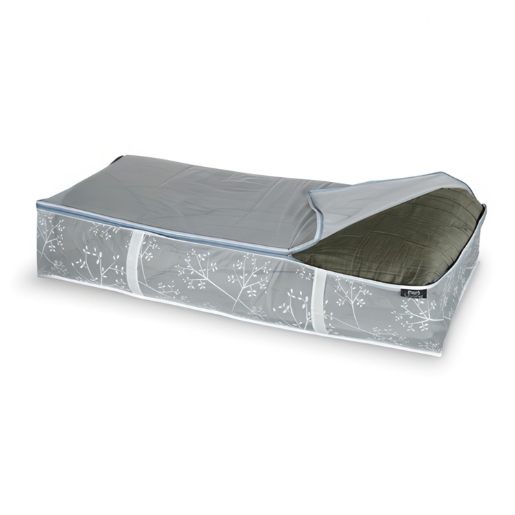 Box under-bed storage, soft, WHITE LEAF, 95 x 45 x H18 cm, White