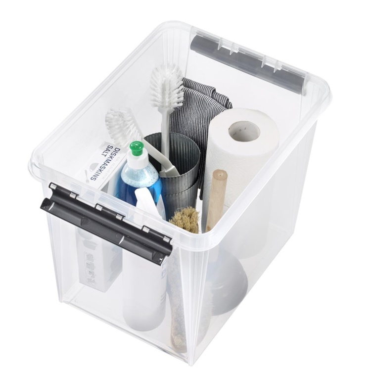 Storage Box, High, SMARTSTORE 25L. CLASSIC, 40 x 30 x H32 cm, Clear / Black