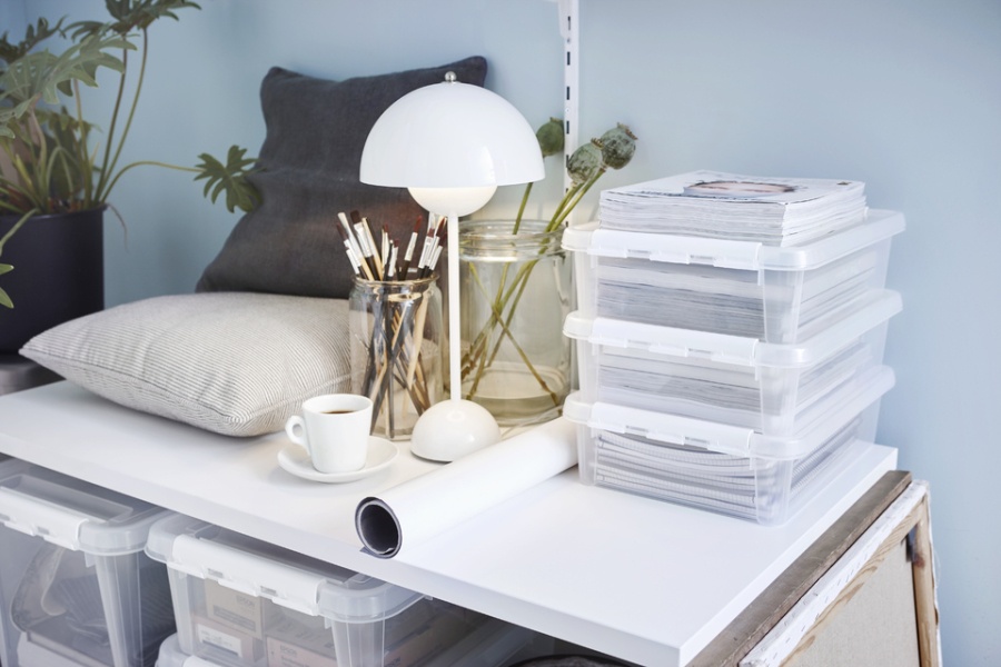 Storage Box, SMARTSTORE 7,4L HOME, 40 x 30 x H11 cm, Clear / White