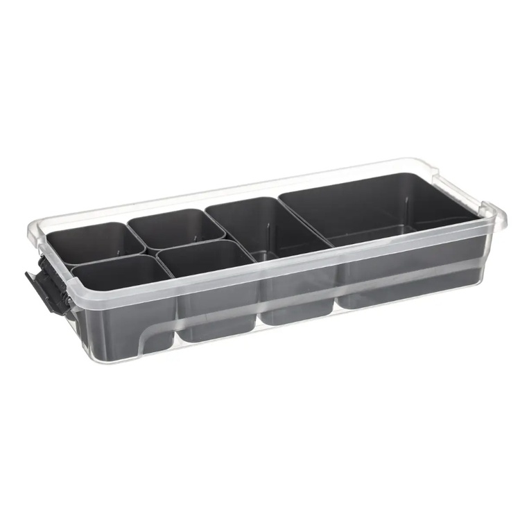 Sorting box, Oblong, with 6 inserts, EZY SORT IT, 35 x 15.5 x H 7 cm, Transparent / Grey