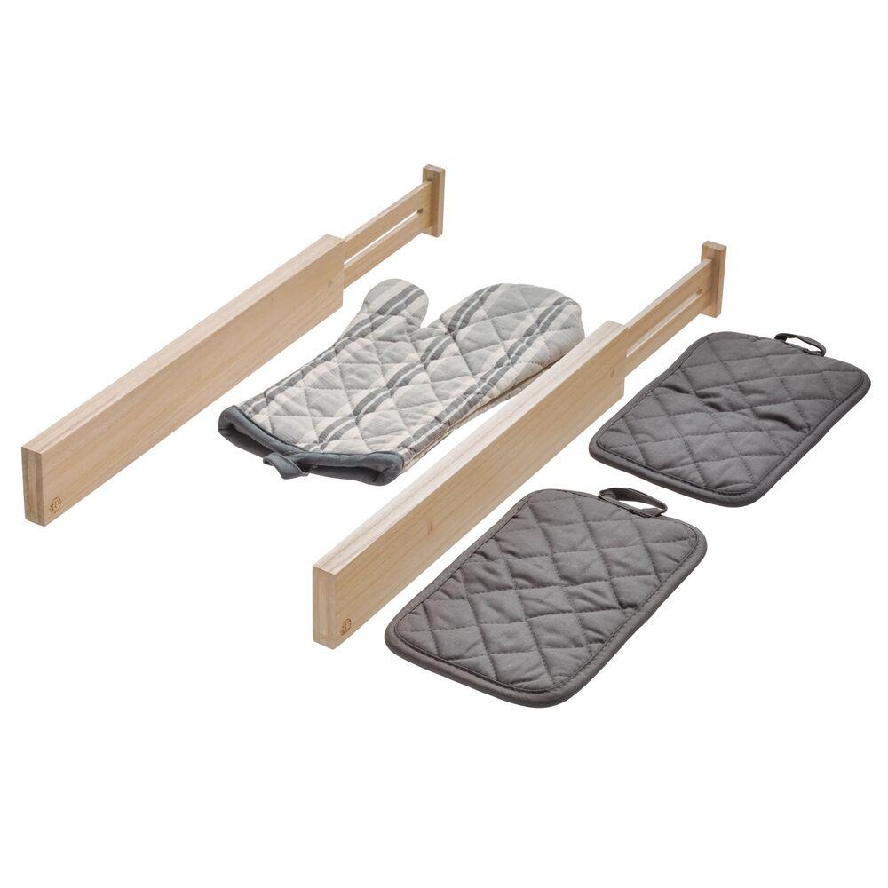 Adjustable drawer dividers, Set of 2, PAULOWNIA ECO WOOD DIVIDERS, 42 - 57 x H 6,4 cm, Natural