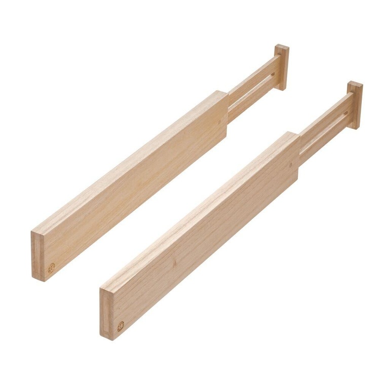Adjustable drawer dividers, Set of 2, PAULOWNIA ECO WOOD DIVIDERS, 42 - 57 x H 6,4 cm, Natural