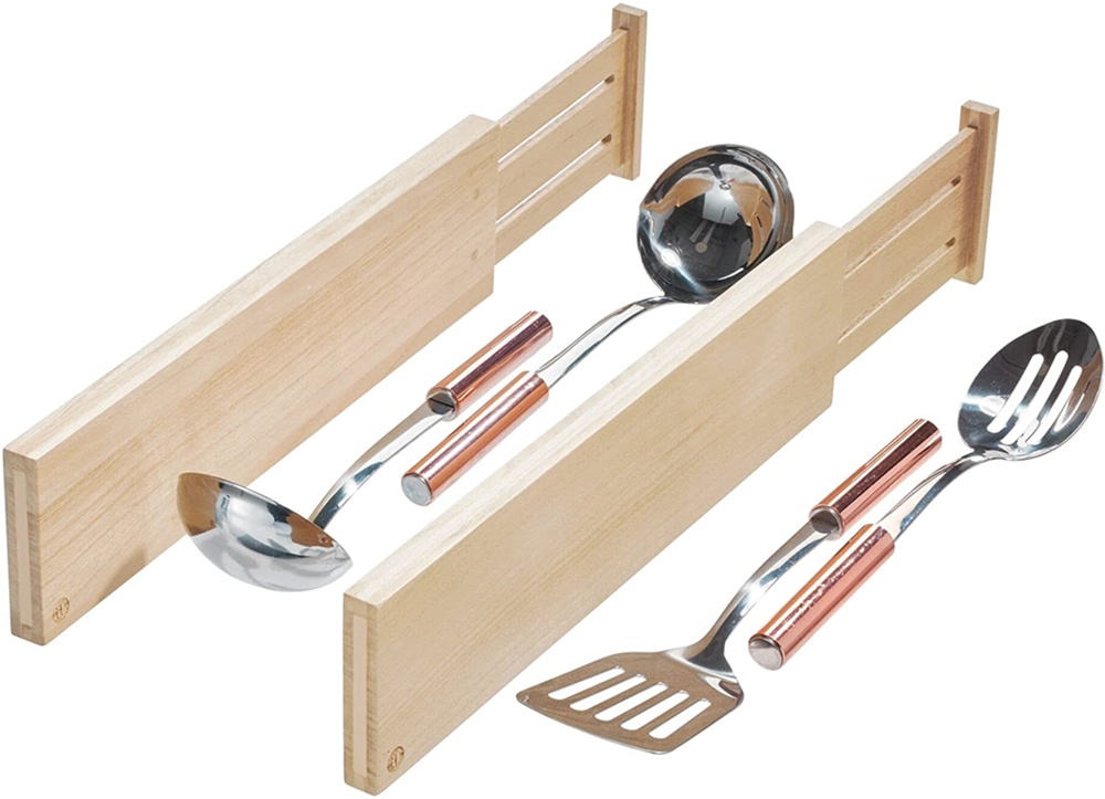 Adjustable drawer dividers, Set of 2, PAULOWNIA ECO WOOD HIGH DIVIDERS, 42 - 57 x H 10,2 cm, Natural
