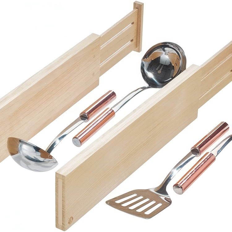 Adjustable drawer dividers, Set of 2, PAULOWNIA ECO WOOD HIGH DIVIDERS, 42 - 57 x H 10,2 cm, Natural