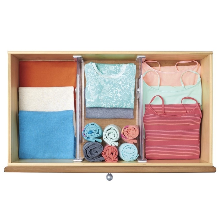 Adjustable drawer dividers, Low, Set of 2, LOCKS IN PLACE, 34,6 - 52,7 x H 6 cm, Transparent