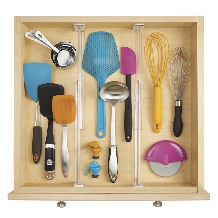 Adjustable drawer dividers, Low, Set of 2, LOCKS IN PLACE, 34,6 - 52,7 x H 6 cm, Transparent