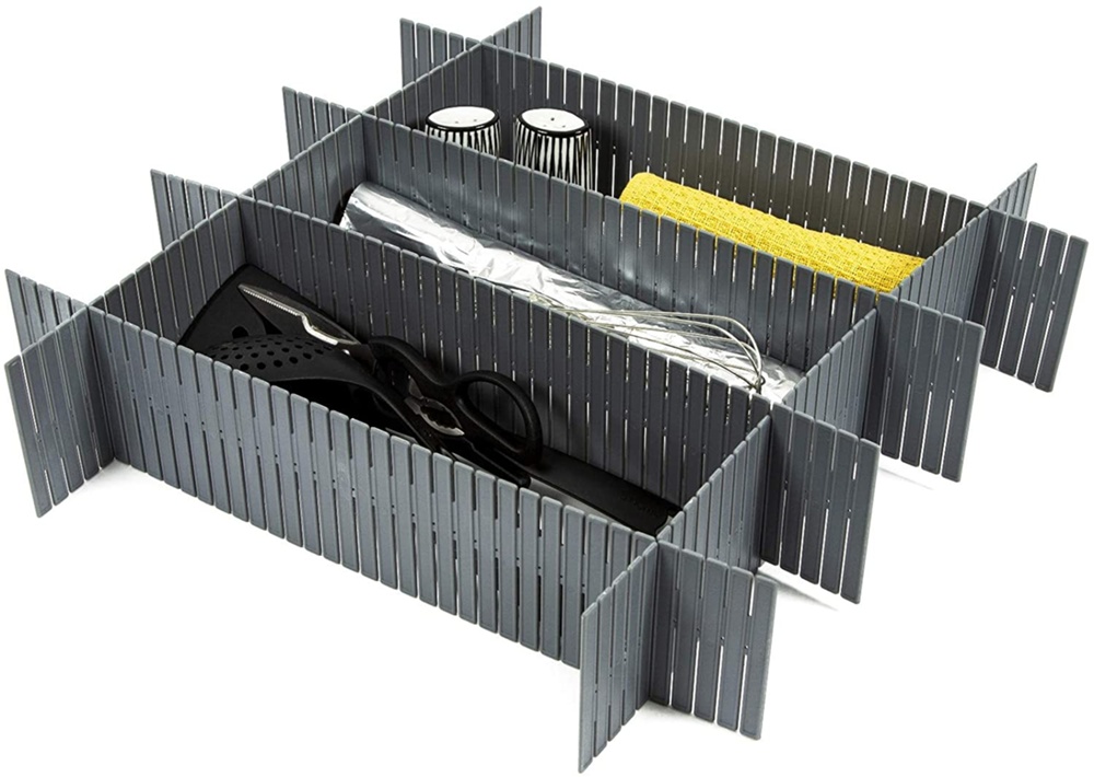 Drawer dividers, Set of 6, FREE DRAWER ORGANISER, 44 x H 10 cm, Grey