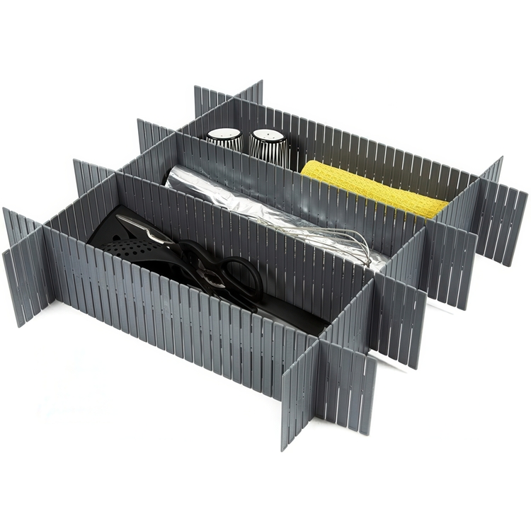 Drawer dividers, Set of 6, FREE DRAWER ORGANISER, 44 x H 10 cm, Grey