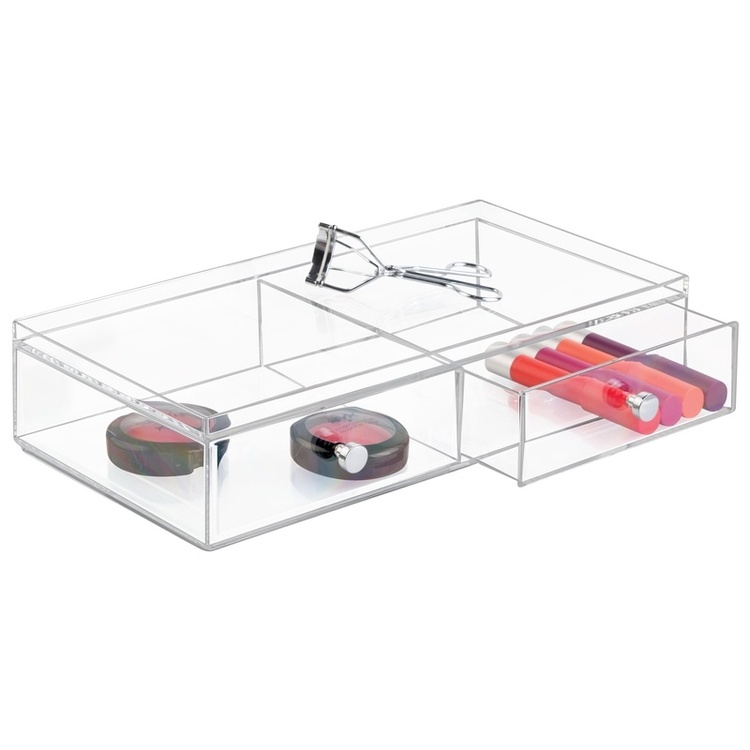 Two drawer box storage, ID CLARITY WIDE VANITY DRAWER, 33 x 16,5 x H 7,6 cm, Clear