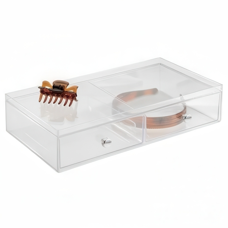 Two drawer box storage, ID CLARITY WIDE VANITY DRAWER, 33 x 16,5 x H 7,6 cm, Clear