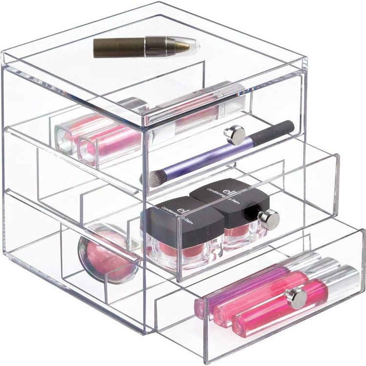 Three drawer box storage, ID CLARITY EYEGLASS ORGANISER, 16,5 x 16,5 x H 18 cm, Clear