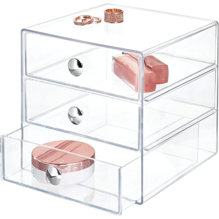 Three drawer box storage, ID CLARITY VANITY DRAWER, 16,5 x 16,5 x H 16,5 cm, Clear