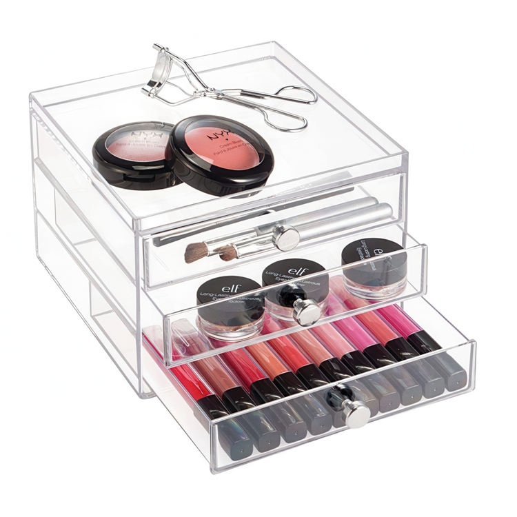 Three drawer box storage, ID CLARITY SLIM VANITY DRAWER, 16,5 x 16,5 x H 12,5 cm, Clear