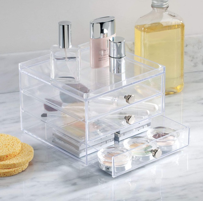 Three drawer box storage, ID CLARITY SLIM VANITY DRAWER, 16,5 x 16,5 x H 12,5 cm, Clear