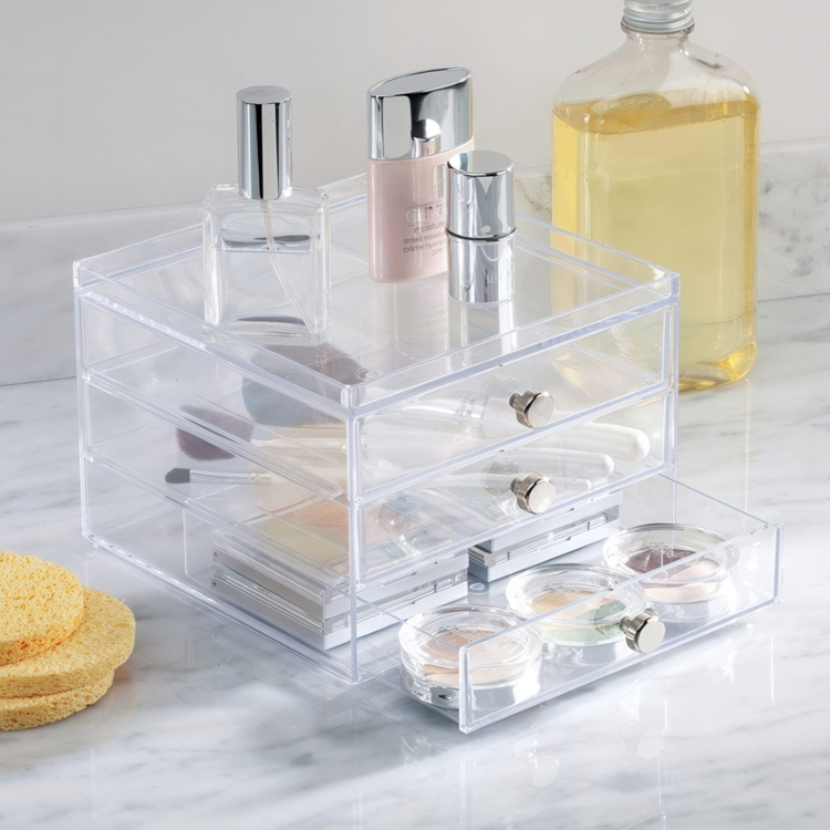Three drawer box storage, ID CLARITY SLIM VANITY DRAWER, 16,5 x 16,5 x H 12,5 cm, Clear