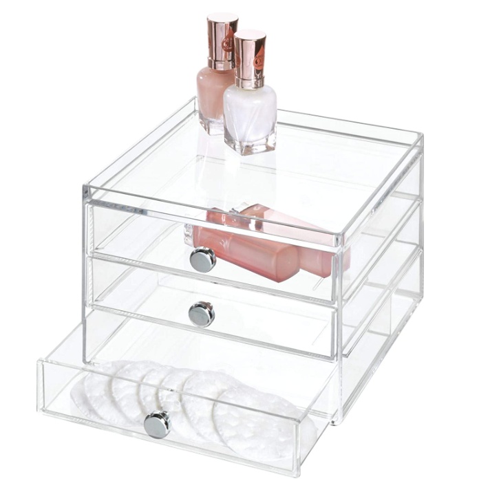 Three drawer box storage, ID CLARITY SLIM VANITY DRAWER, 16,5 x 16,5 x H 12,5 cm, Clear