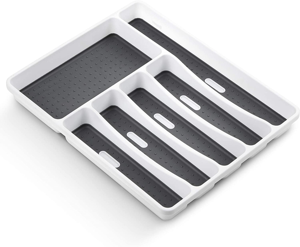 Cutlery Tray, 6 compartments, ANTI-SLIP, 40 x 32,5 x H 5 cm, White / Grey