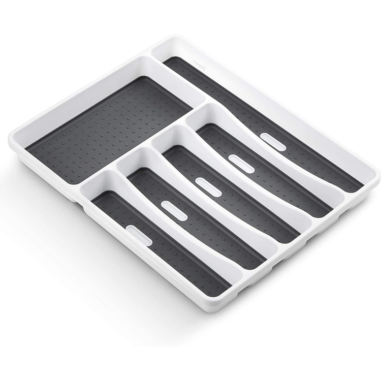 Cutlery Tray, 6 compartments, ANTI-SLIP, 40 x 32,5 x H 5 cm, White / Grey