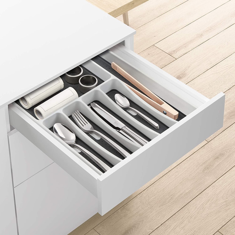 Cutlery Tray, 6 compartments, ANTI-SLIP, 40 x 32,5 x H 5 cm, White / Grey