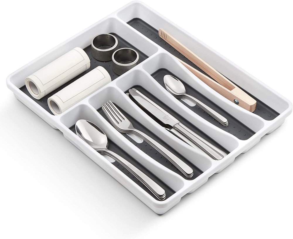 Cutlery Tray, 6 compartments, ANTI-SLIP, 40 x 32,5 x H 5 cm, White / Grey