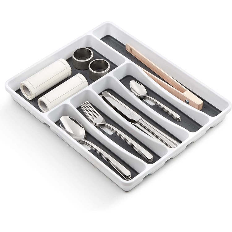 Cutlery Tray, 6 compartments, ANTI-SLIP, 40 x 32,5 x H 5 cm, White / Grey